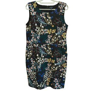 Lands'-End AOP Floral Ponte Sheath Dress 21x39 Black Classy Casual SZ 18